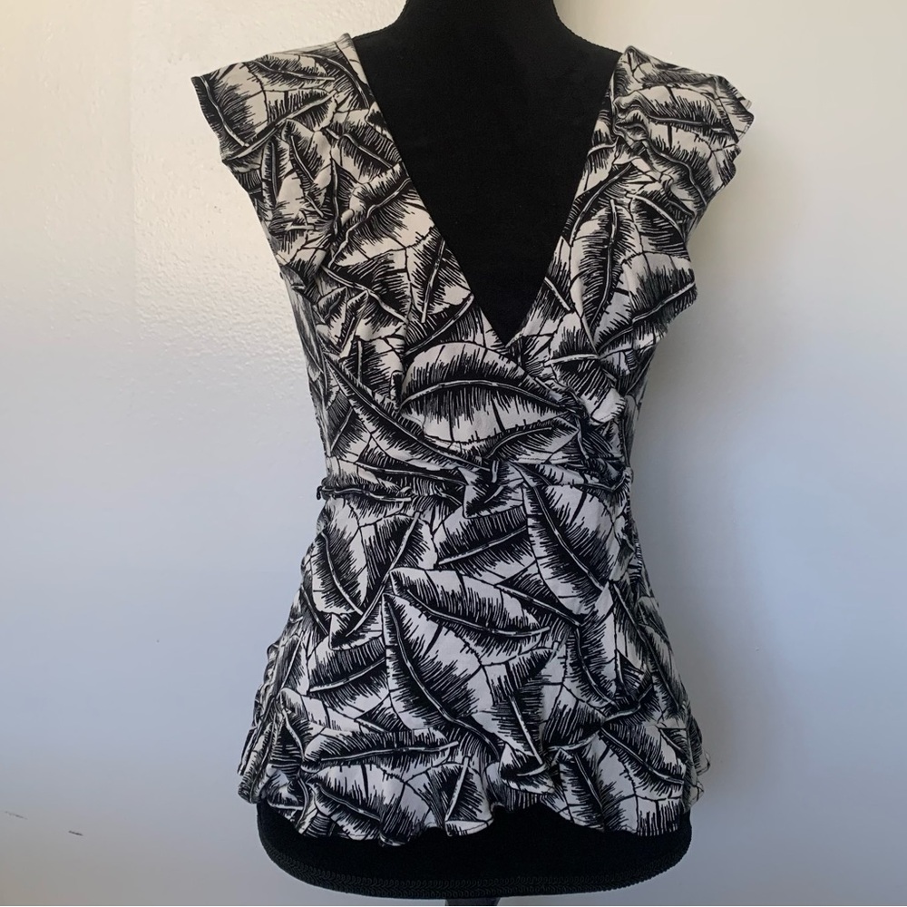 Ann Taylor Black and White Leaf Pattern Blouse
